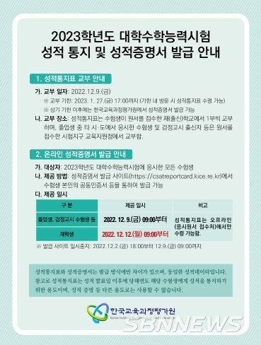 2023학년도 대학수학능력시험 성적 통지